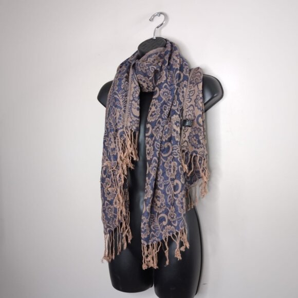 Pashmina Silk Boho French Rococo Inspired Floral Toile Tapestry Fringe Scarf - Picture 2 of 6